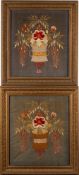 A pair of 19th century silkwork pictures: depicting hanging baskets of flowers,