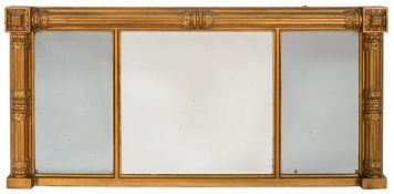 A giltwood landscape overmantel mirror in the Regency taste:,