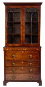 A Regency Scottish mahogany and inlaid secretaire chest with associated bookcase:,