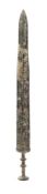 A Chinese bronze sword (Jian): having a 44cm double-edged blade,