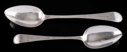 Two George III provincial silver Old English pattern tablespoons, maker Richard Ferris,