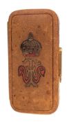 A 19th Century Prussian/German gilt metal and brown leather wallet:,