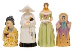 Four Royal Worcester porcelain candle extinguishers: comprising The Abbess, Japanese Girl,