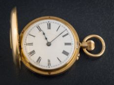 A lady's 18ct gold fob watch: the white enamel dial with Roman numerals,