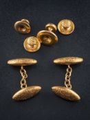 A pair of 18ct gold torpedo cuff-links: of foliate design together with four dress studs stamped