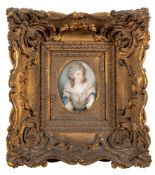 English School mid 17th Century- A miniature portrait of a fashionable lady said to be Mrs Russell,