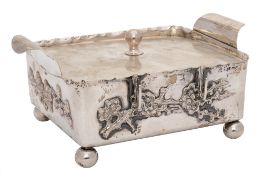 An early 20th Century Chinese silver sardine dish and cover, maker Luen Hing,