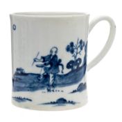 A First Period Worcester coffee can: of waisted cylindrical form with grooved strap handle,