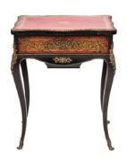 A 19th Century French ebonised, boulle work and gilt metal mounted work table:,