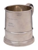 A George V silver half-pint mug, maker William Hutton & Sons Ltd, Birmingham, 1926: inscribed,