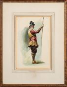 Sir Joseph Noel Paton [1821-1901] - Foot Soldier with pike:- signed with a monogram watercolour 34
