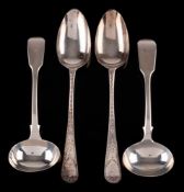 A pair of George III silver Old English pattern table spoons, maker's mark worn,