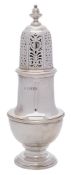 A George V silver sugar caster, maker C S Harris & Sons Ltd, London, 1917: of baluster outline,