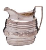 A George III silver cream and jug, unknown maker, London, 1801: of barge-shaped outline,