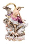 A Paris porcelain mythological group: depicting Venus and Adonis, on rocky mound base,