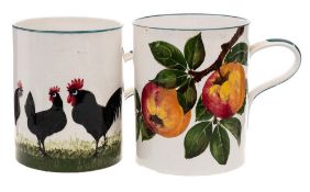 Two Wemyss pottery mugs: comprising a Robert Heron & Sons example painted with cockerels together