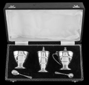An Elizabeth II silver five-piece condiment set, maker Sanders & Mackenzie, Birmingham,