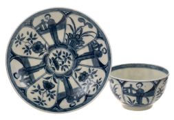 A First Period Worcester teabowl and saucer: of small size, painted in the 'Arcade' pattern [I.A.