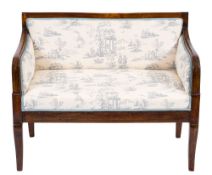 A 19th Century French stained beech canape:, with a rectangular upholstered panel back,