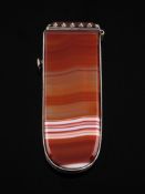 A late Victorian polished banded agate vesta case: of rectangular outline,
