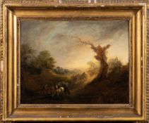 Circle of Thomas Gainsborough [1727-1788]- Wagon and horse beside a stream, :- oil on canvas,