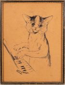 Louis Wain [1860-1939]- Kitten on a keyboard,:- signed, pen and ink drawing, 29 x 22.5cm.