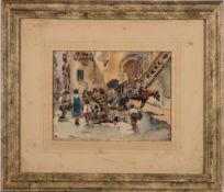 * Guilio Falzoni [1900-1978] - Naples; figures loading a cart,:- signed,