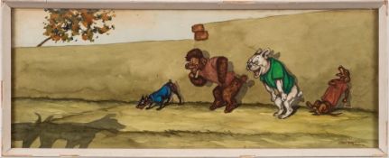 * Boris O'Klein [1893-1985]- Dog cartoon,:- signed watercolour, 18 x 47.5cm.