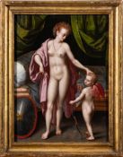 Attributed to Johann Freyberger [1591-1631]- Venus and Cupid,:- oil on panel 48 x 35cm.