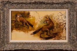 Thomas Blinks [1860-1912]- Fox studies,:- signed bottom right, oil on board, 18 x 34cm.