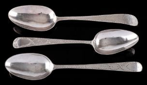 Three George III provincial silver Old English pattern tablespoons, maker Jason Holt,
