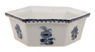 A Plymouth blue and white hors d'oeuvres dish: of hexagonal form,