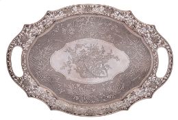 A late 19th/early 20th century Chinese silver tray, maker Wang Hing and Co,