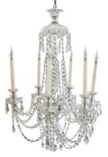 A cut glass six branch chandelier:,
