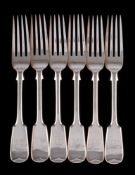 A set of six Victorian silver Fiddle pattern dessert forks, maker Josiah Williams & Co, London,