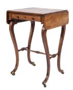 A Regency rosewood sofa table:, of small size, the hinged top with rounded corners,
