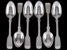 A set of six Victorian silver Fiddle pattern dessert spoons, maker Henry Holland, London,