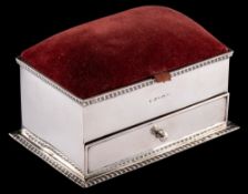 An Edwardian silver mounted jewellery casket, maker's mark worn, Birmingham,