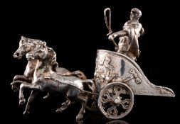 A Continental silver model of a Roman charioteer, bears import marks for Samuel Boyce Landeck,