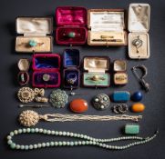 A collection of antique jewellery items: to include an enamelled gold,