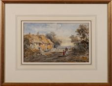 Henry Stannard [1844-1920]- Travellers and chickens on a village road,:- signed,