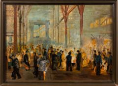 German School 20th Century- Chinese workers in a foundry interior,