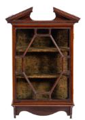 An Edwardian mahogany and inlaid wall mounted display cabinet of small size:,