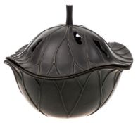 A Japanese bronze koro and cover: in the form of a lotus pad, Meiji period, 16cm.