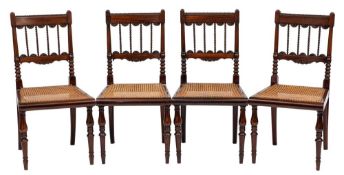 Campaign Furniture A set of four early 19th Century rosewood dining chairs: the backs with curved