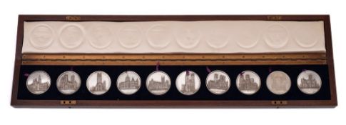 A set of ten commemorative medallions 'Cathedrals and Abbeys of England' - Birmingham 1975: