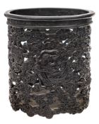 A Chinese bronze openwork brush pot,