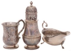 A late Victorian silver sugar caster, maker William Comyns & Sons, London, 1900: of baluster form,