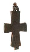 After the Antique; a bronze Reliquary Cross: with hinged suspension,