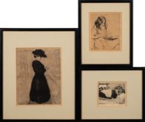 Horace Mann Livens [1862-1936]- Woman in a long coat and wide brimmed hat,:- etching,